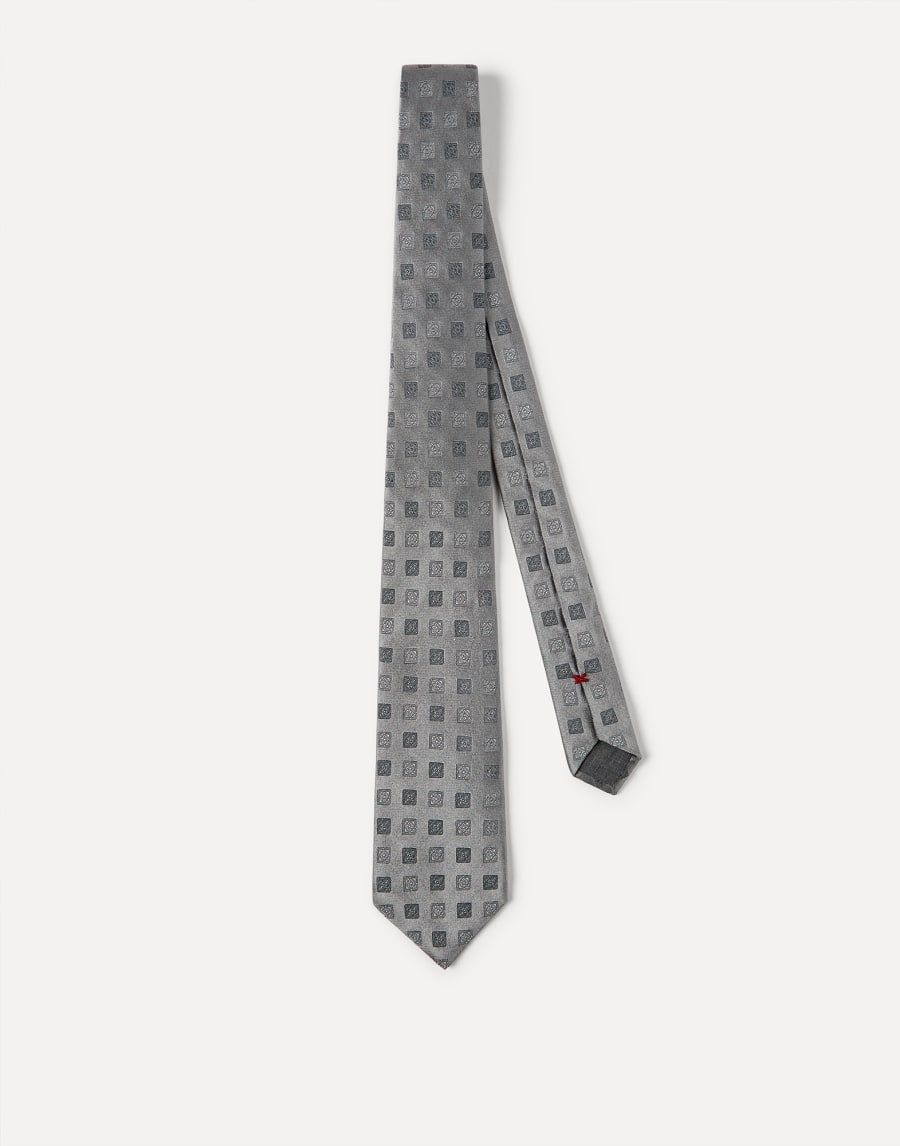 Silk tie with squares pattern Grey Man - Brunello Cucinelli