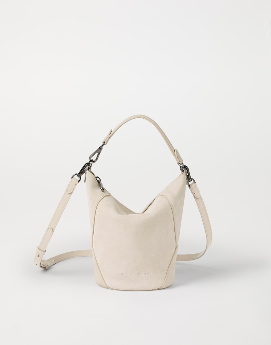 BC Duo bucket bag in suede Ivory Woman - Brunello Cucinelli