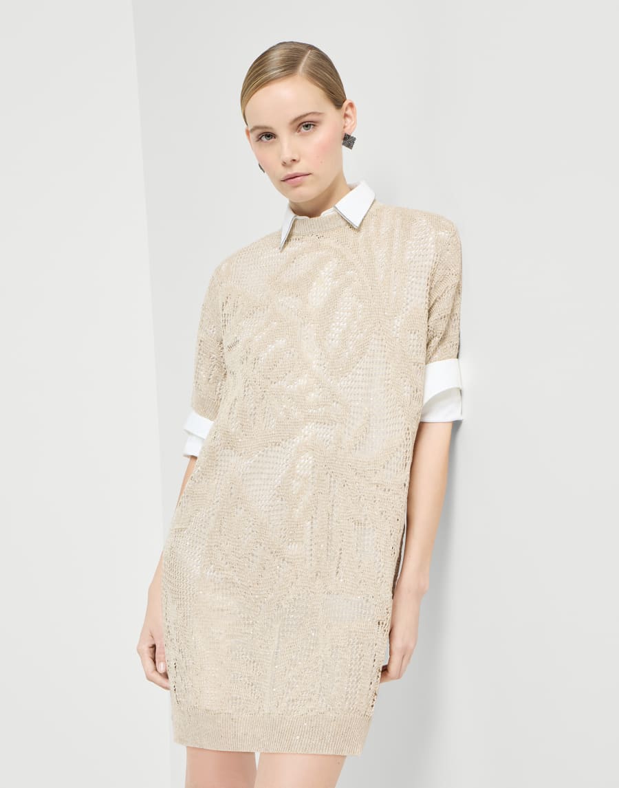 Dazzling water lilies mini dress Beige Woman - Brunello Cucinelli