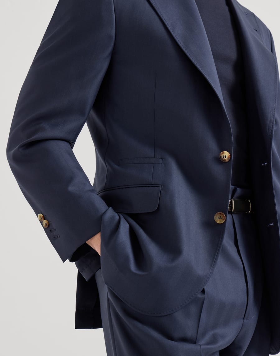 鱼骨纹花纹西装套装 海军蓝 男款 - Brunello Cucinelli