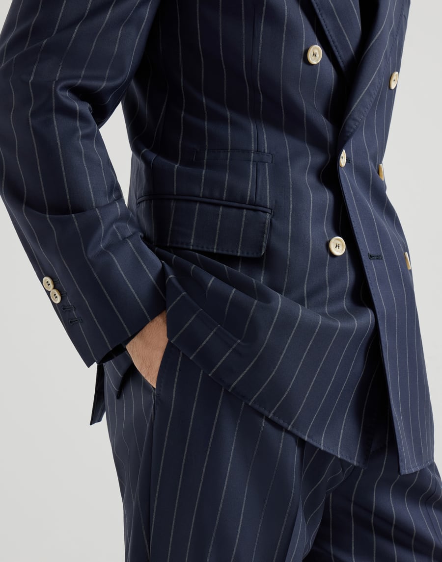 查尔克宽条纹西装套装：150支初剪羊毛混纺斜纹面料 蓝色 男款 - Brunello Cucinelli