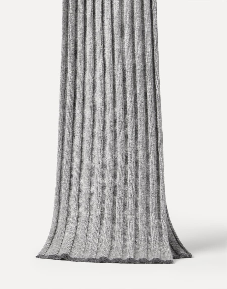 羊绒罗纹编织围巾 浅灰 男款 - Brunello Cucinelli