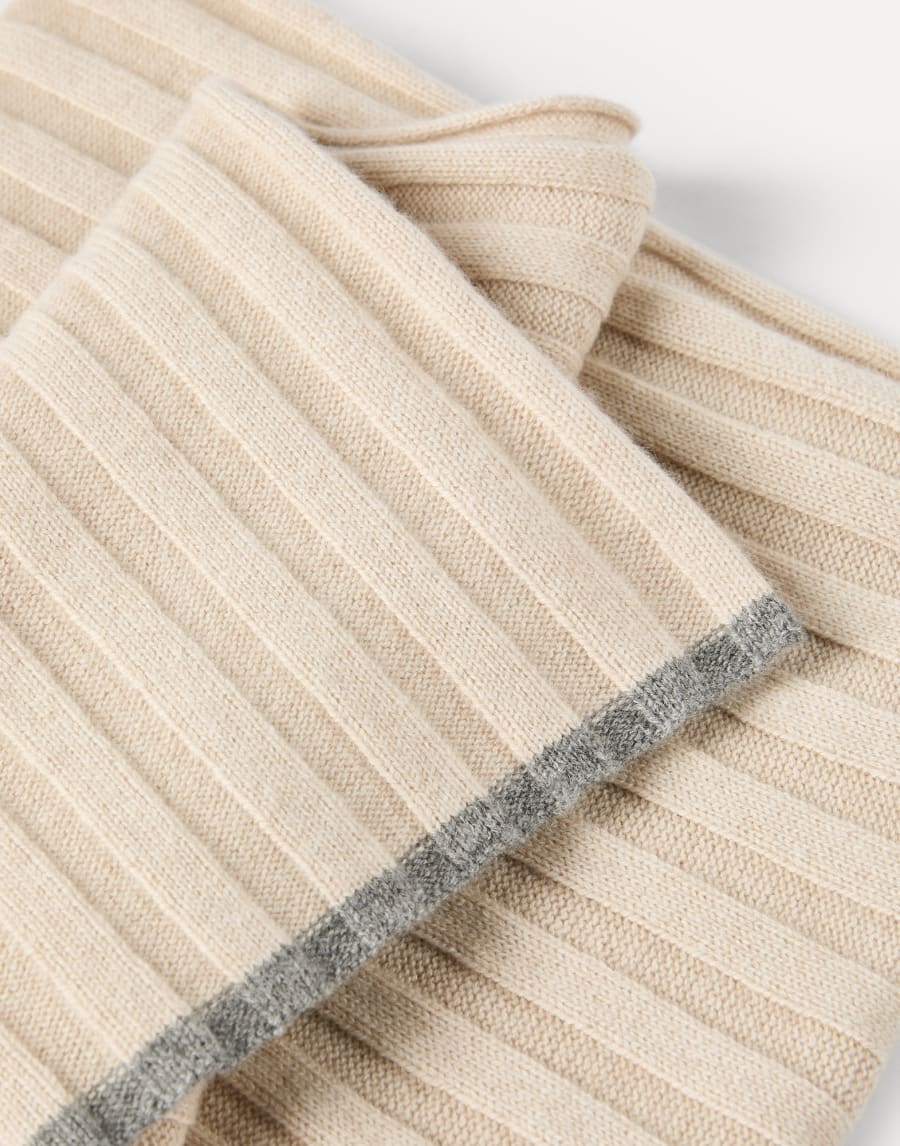 羊绒罗纹编织围巾 砂黄 男款 - Brunello Cucinelli