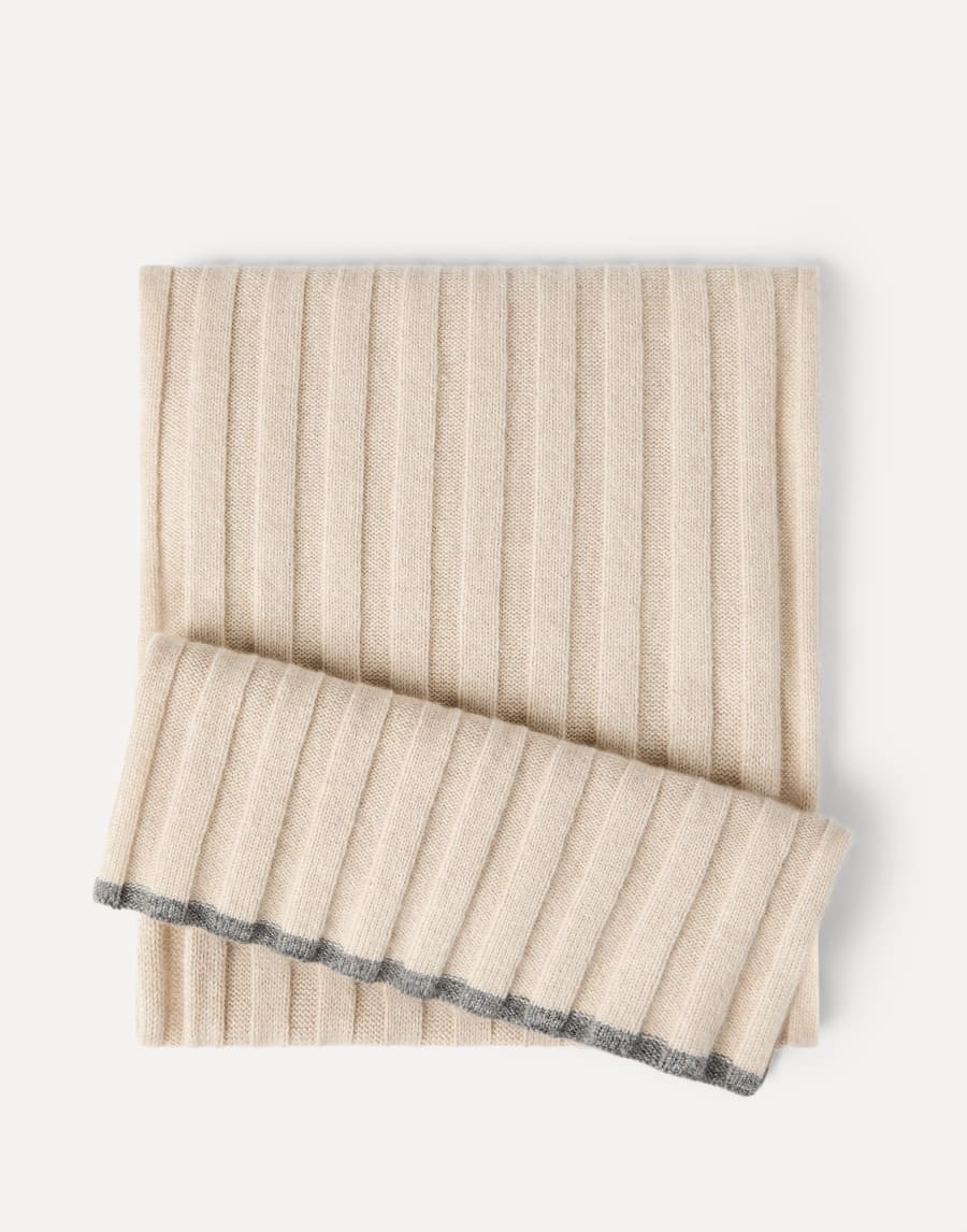 羊绒罗纹编织围巾 砂黄 男款 - Brunello Cucinelli