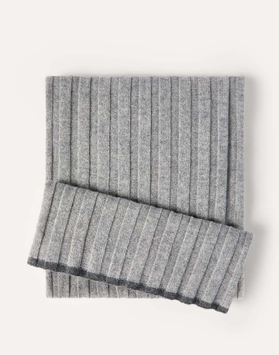 羊绒罗纹编织围巾 浅灰 男款 - Brunello Cucinelli