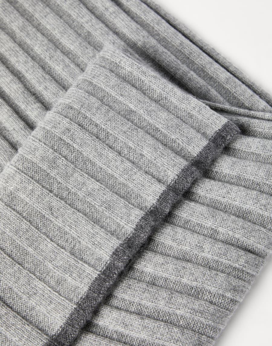 羊绒罗纹编织围巾 浅灰 男款 - Brunello Cucinelli