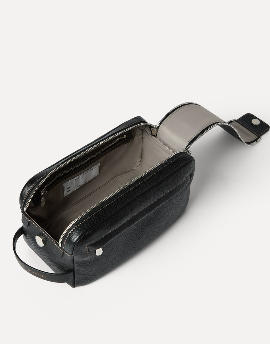 粒面小牛皮双拉链梳洗包 黑色 男款 - Brunello Cucinelli