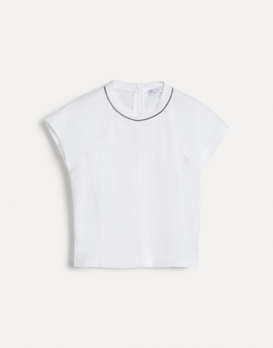 镶珠装饰棉质汗布 T 恤 白色 女童 - Brunello Cucinelli