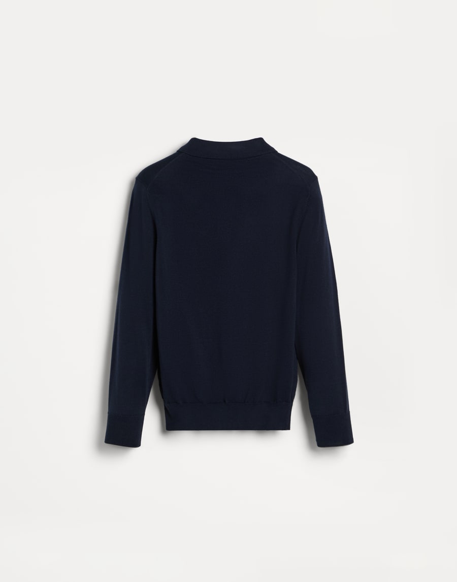 Long sleeve polo shirt with logo Navy Blue Boys - Brunello Cucinelli