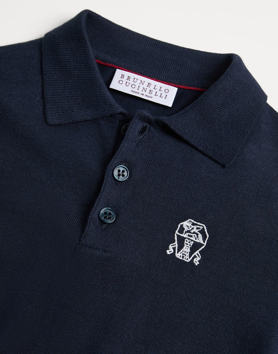 Long sleeve polo shirt with logo Navy Blue Boys - Brunello Cucinelli