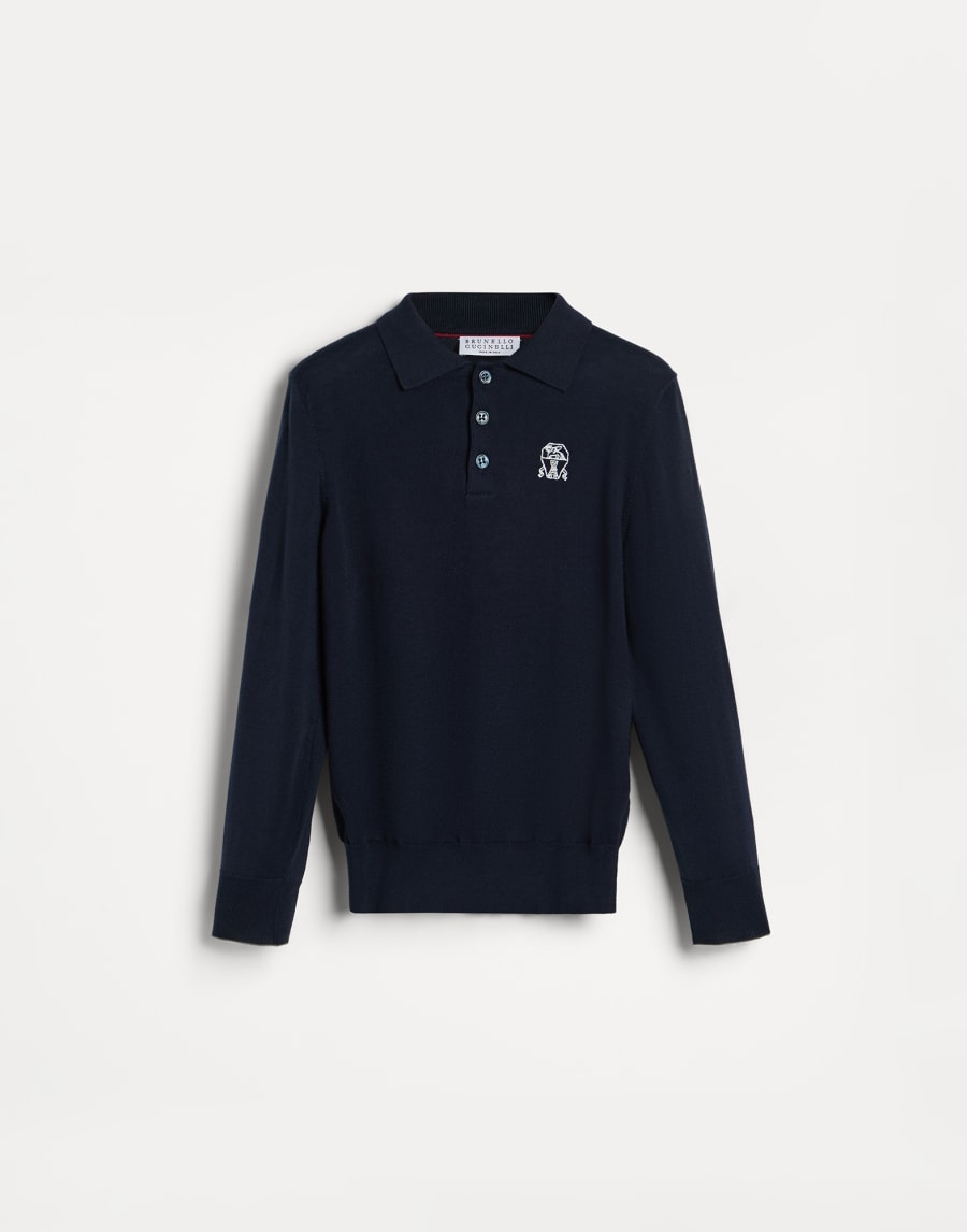 Long sleeve polo shirt with logo Navy Blue Boys - Brunello Cucinelli