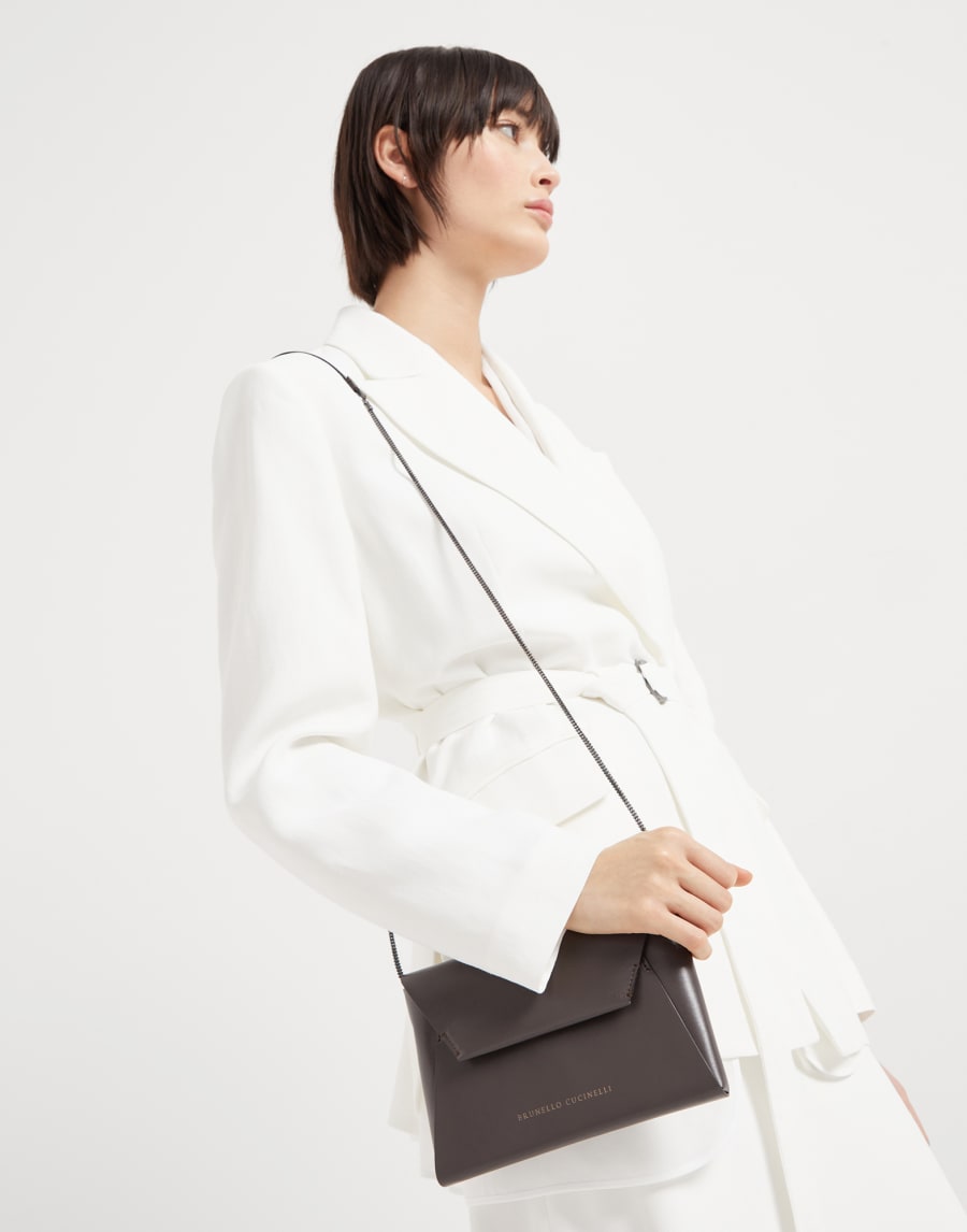 Calfskin BC Duo pochette Pine Cone Brown Woman - Brunello Cucinelli