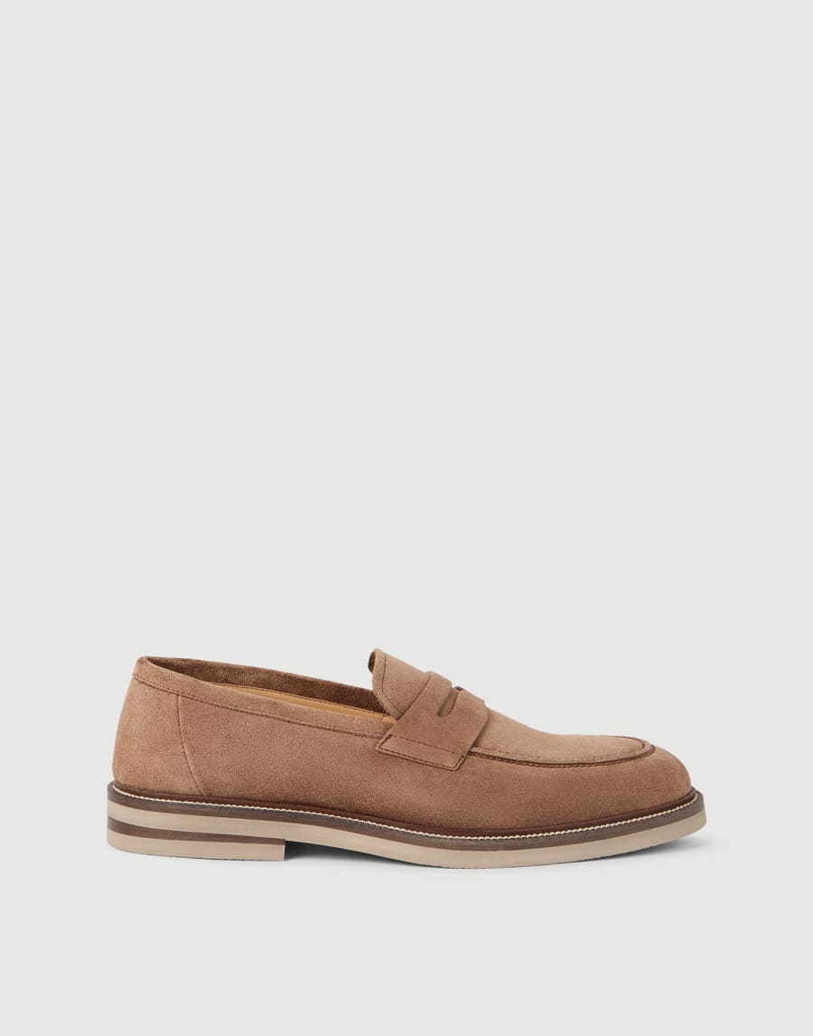 Suede Penny loafer Hazelnut Man - Brunello Cucinelli