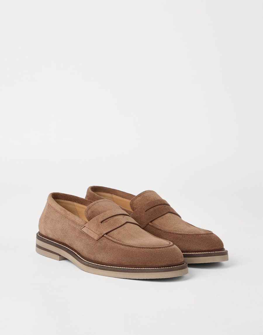 Suede Penny loafer Hazelnut Man - Brunello Cucinelli