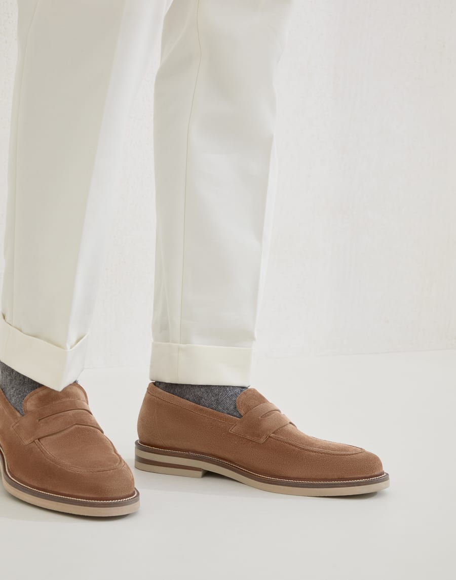 Suede Penny loafer Hazelnut Man - Brunello Cucinelli
