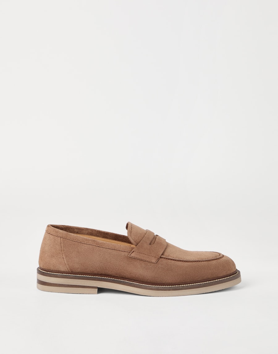 Suede Penny loafer Hazelnut Man - Brunello Cucinelli