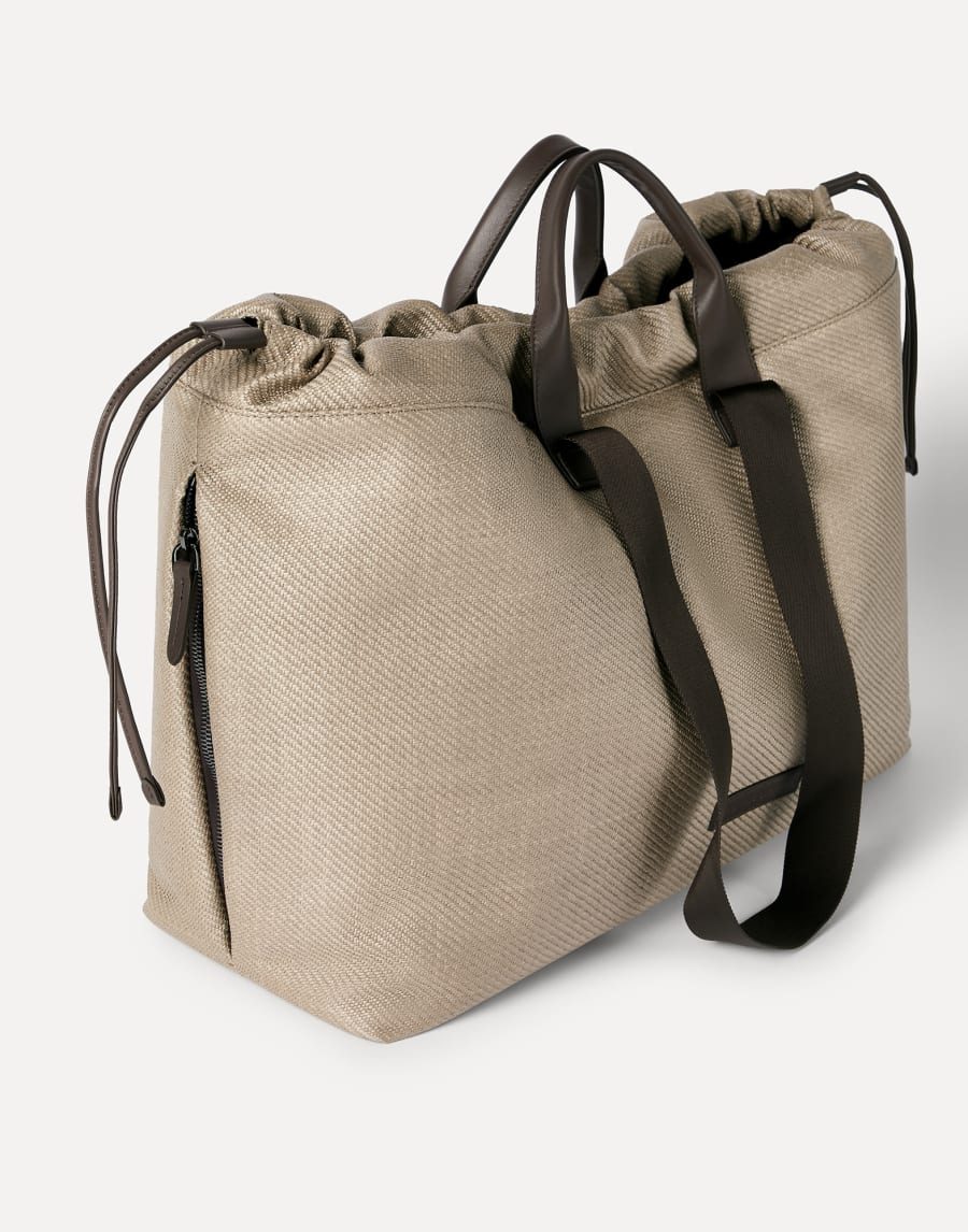 Small Leisure bag in raffia and leather Beige Lifestyle - Brunello Cucinelli
