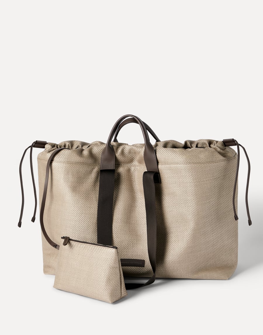 Small Leisure bag in raffia and leather Beige Lifestyle - Brunello Cucinelli