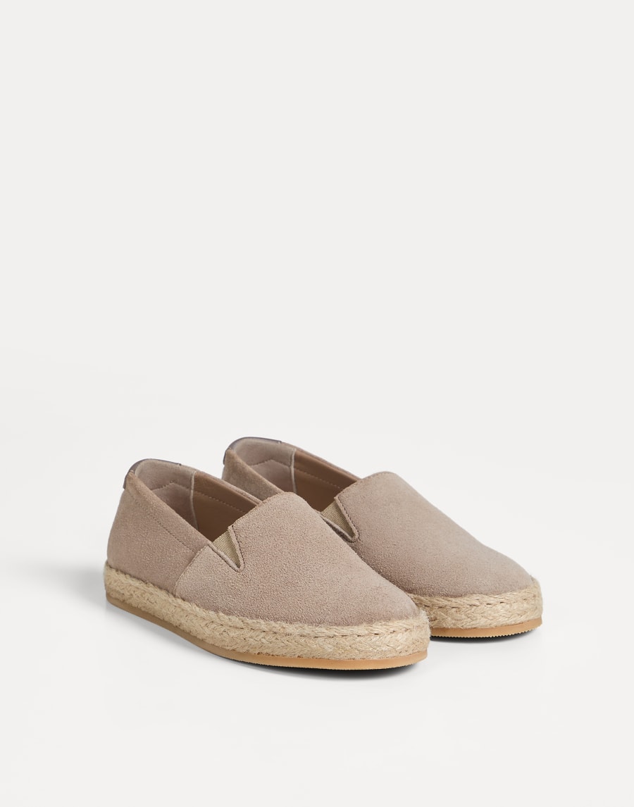 Slip-on en daim avec application en corde Marron Clair Garçon - Brunello Cucinelli