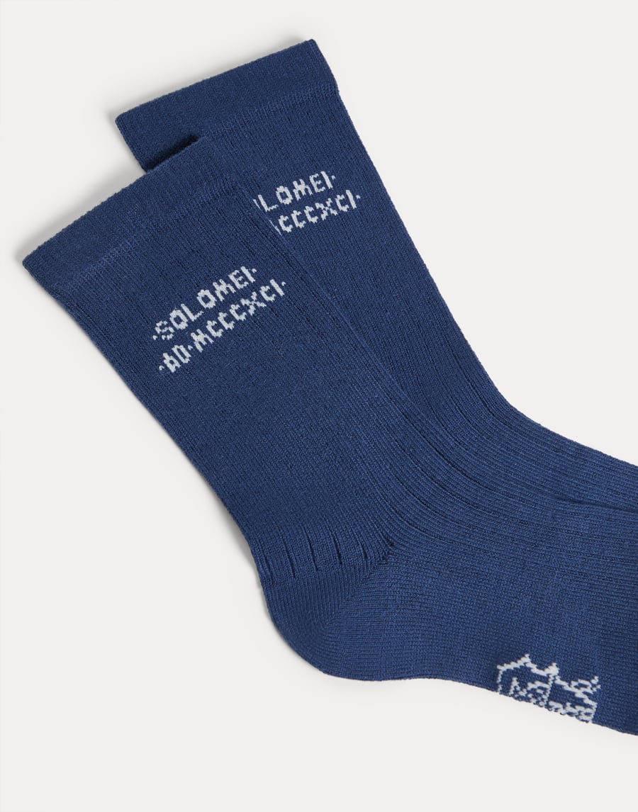 Cotton knit socks with intarsia Blue Boys - Brunello Cucinelli