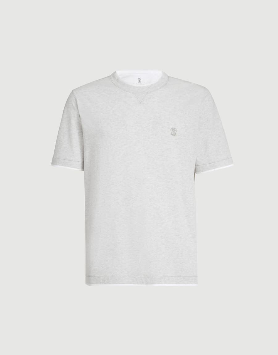 Футболка с эффектом наложения слоев Жемчужно-Серый Мужчина - Brunello Cucinelli