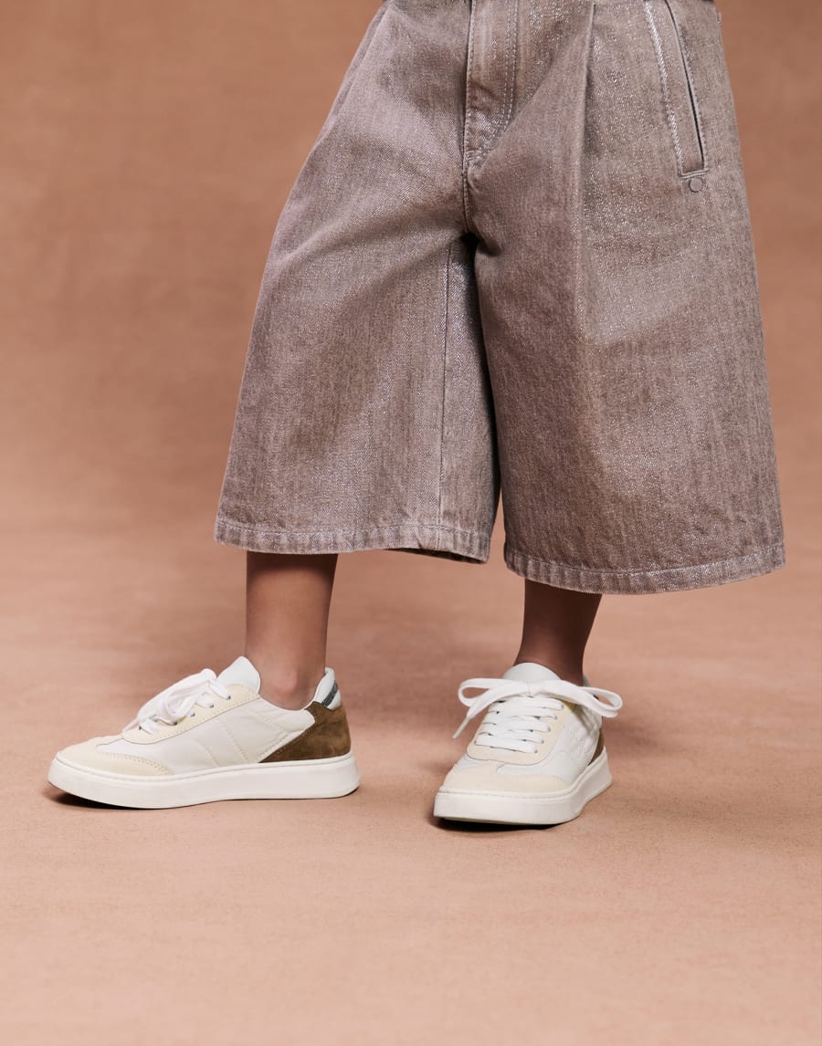 Nylon and suede sneakers with monili Ivory Girls - Brunello Cucinelli