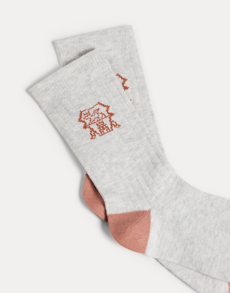 Rib knit socks with inlay Apricot Boys - Brunello Cucinelli