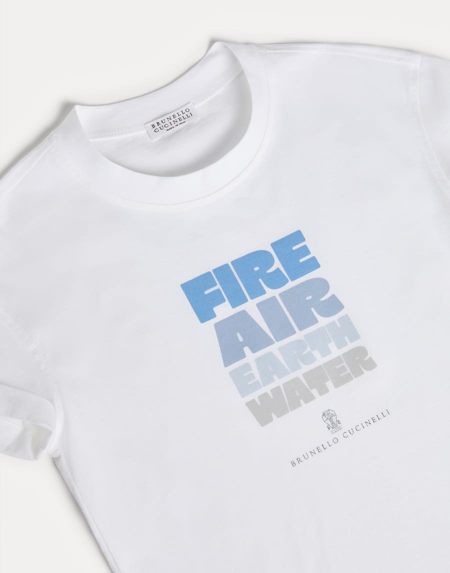 印花装饰棉质汗布T恤 白色 女童 - Brunello Cucinelli