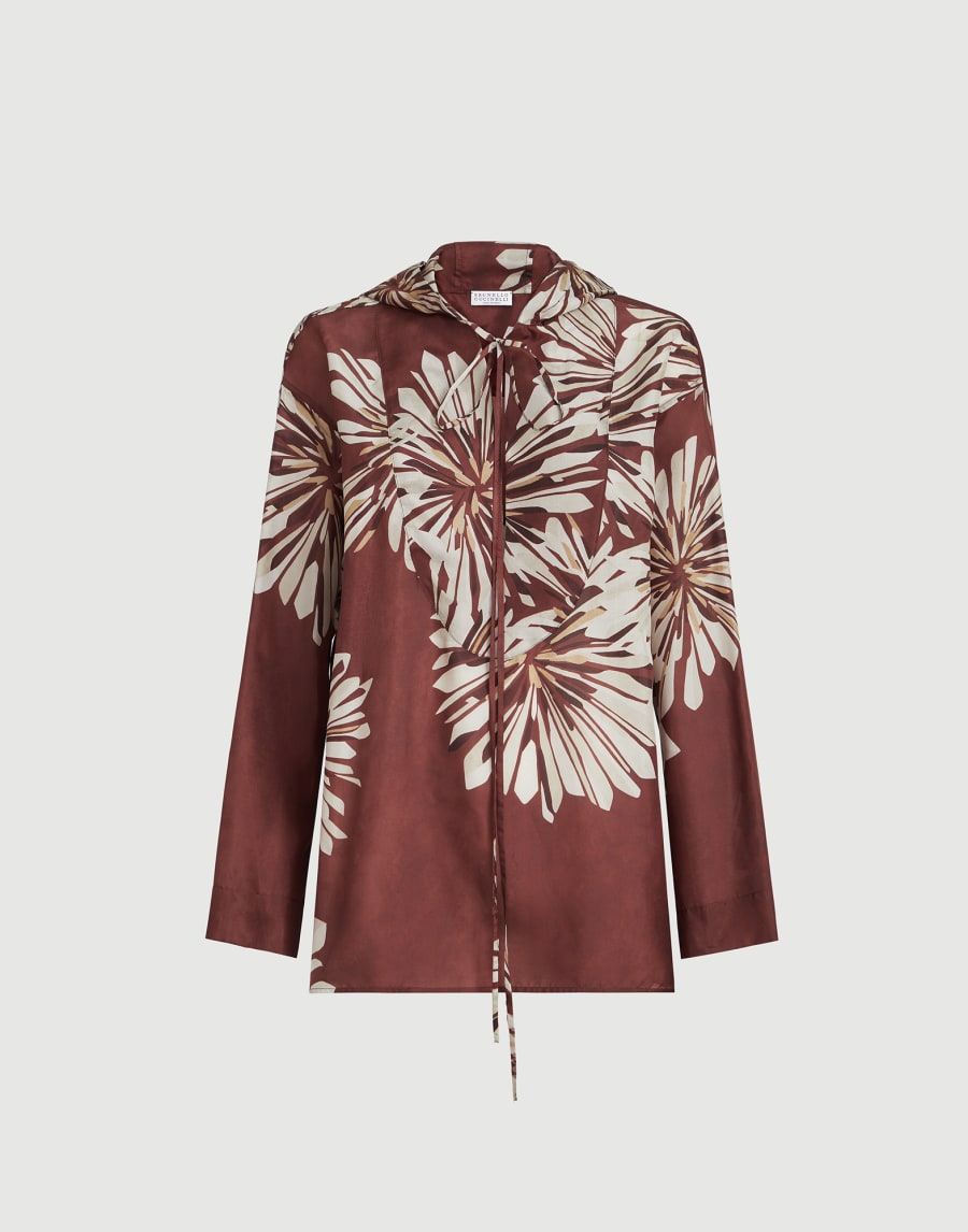 Bloom print pongee shirt Bordeaux Woman - Brunello Cucinelli