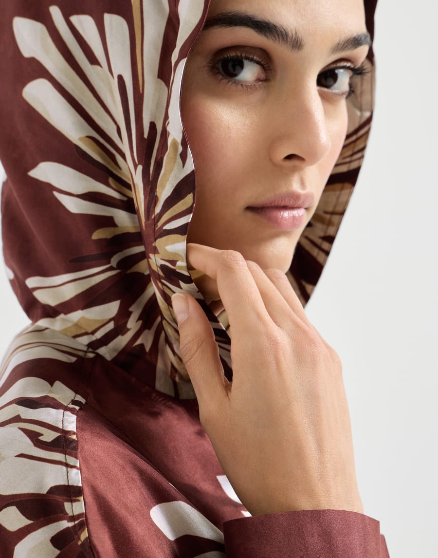 Bloom print pongee shirt Bordeaux Woman - Brunello Cucinelli