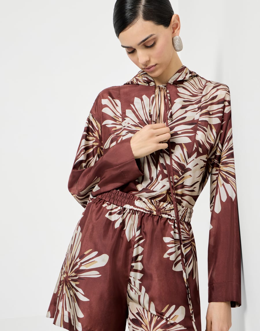 Bloom print pongee shirt Bordeaux Woman - Brunello Cucinelli