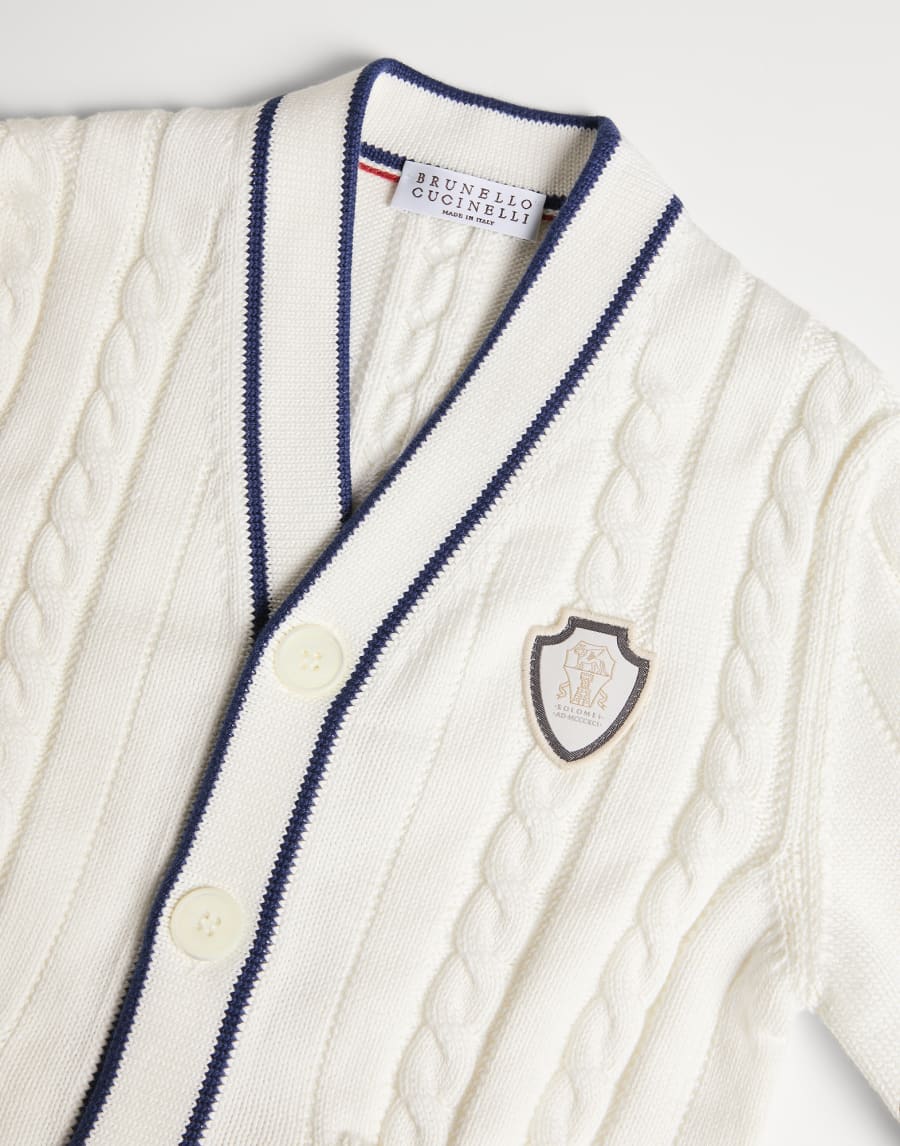 Cotton cable knit cardigan with logo White Boys - Brunello Cucinelli