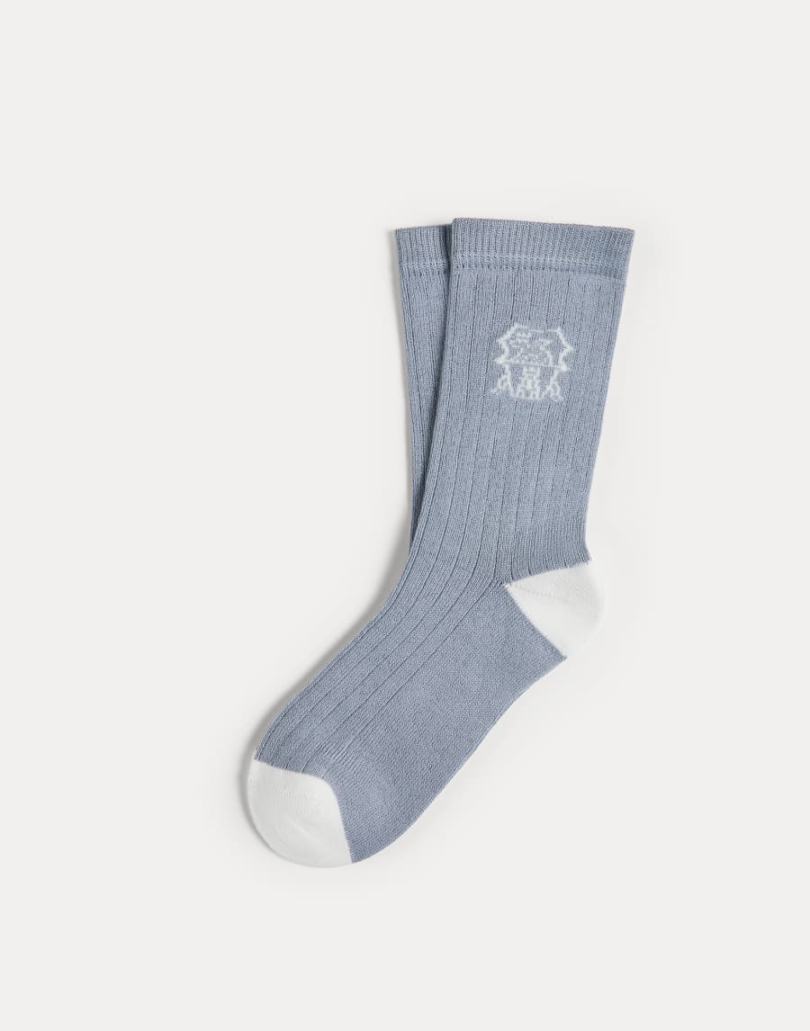 Rib knit socks with inlay Azure Boys - Brunello Cucinelli