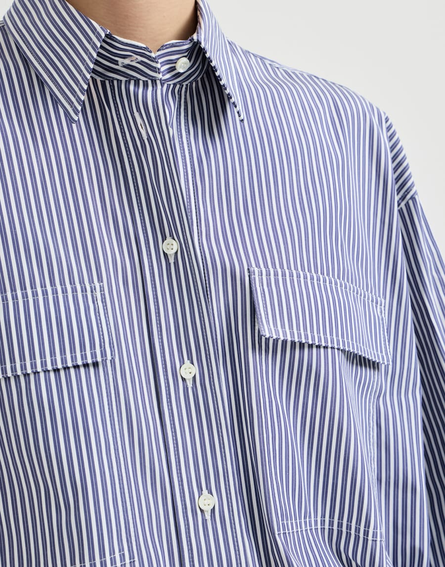 Striped poplin shirt Avio Blue Woman - Brunello Cucinelli