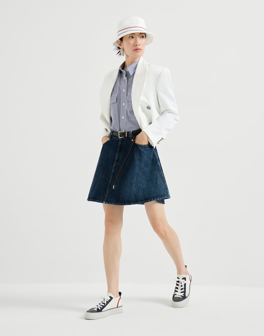 Striped poplin shirt Avio Blue Woman - Brunello Cucinelli