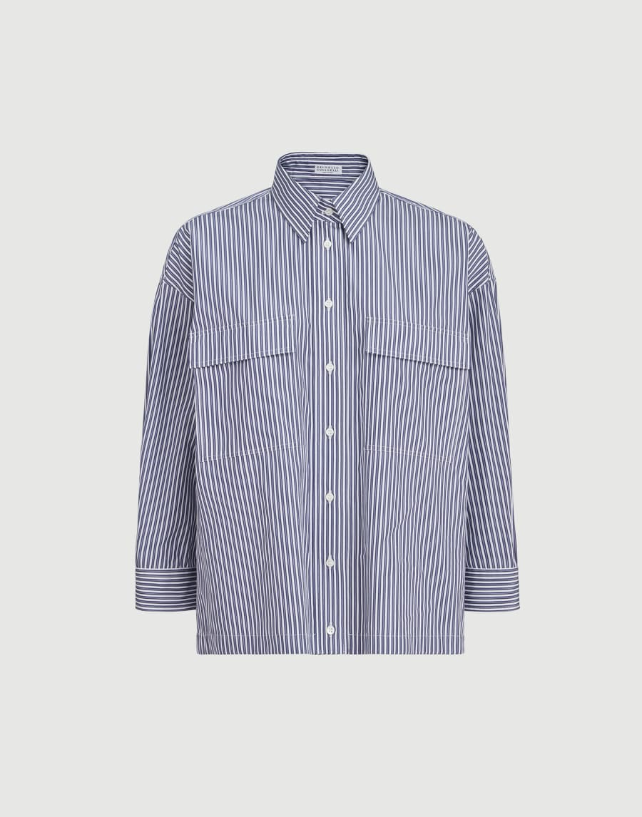 Striped poplin shirt Avio Blue Woman - Brunello Cucinelli