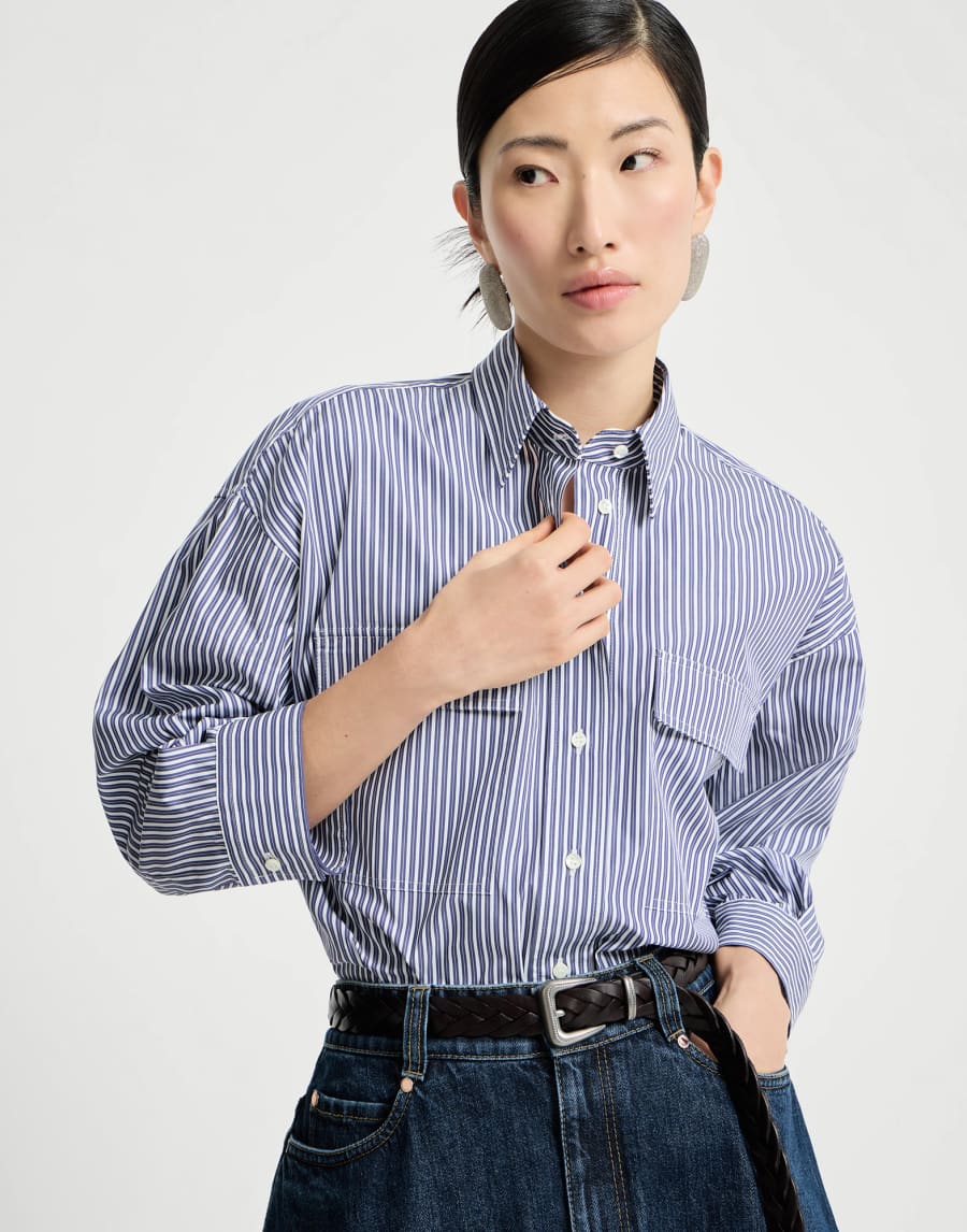 Striped poplin shirt Avio Blue Woman - Brunello Cucinelli