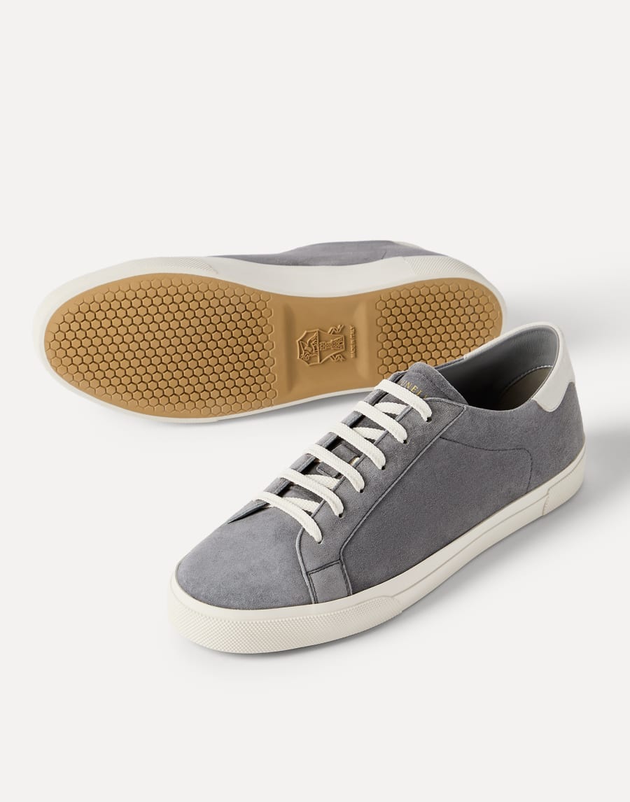 绒面革胶底鞋 中灰 男款 - Brunello Cucinelli