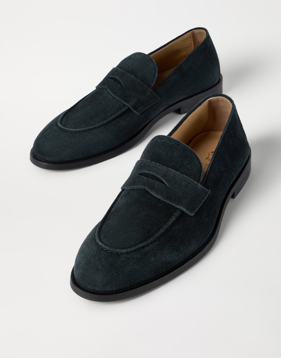 Suede Penny loafer Black Man - Brunello Cucinelli