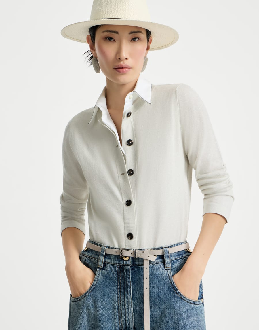 闪烁羊绒丝开衫 乳白 女款 - Brunello Cucinelli