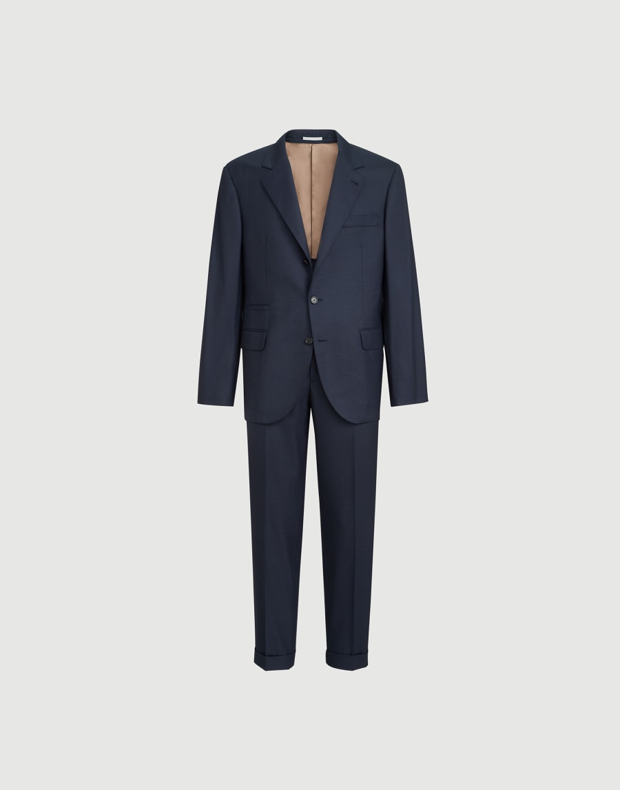 千鸟格纹初剪羊毛料西装套装 海军蓝 男款 - Brunello Cucinelli