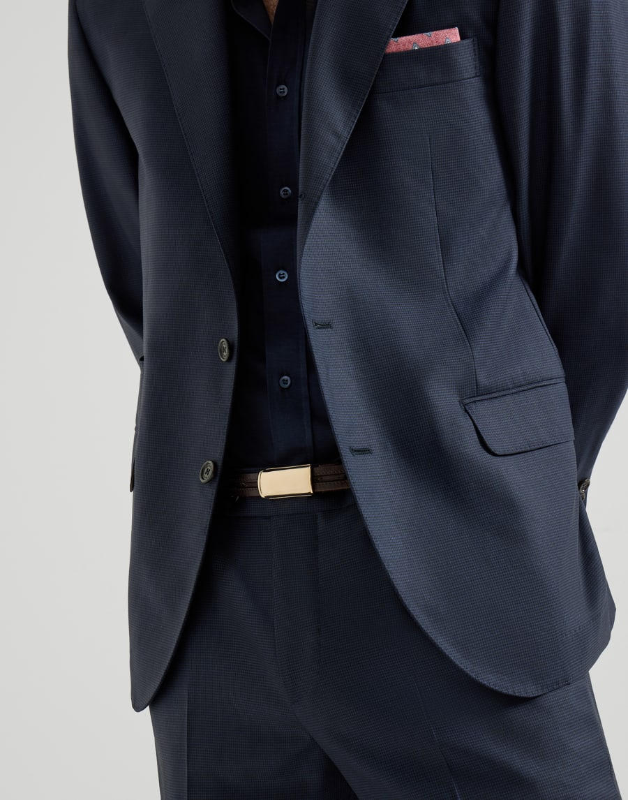 千鸟格纹初剪羊毛料西装套装 海军蓝 男款 - Brunello Cucinelli