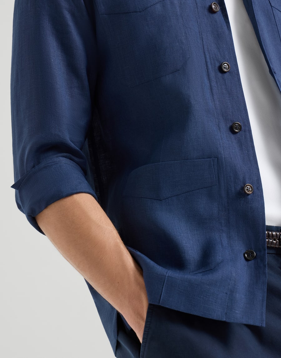 Linen guayabera Navy Blue Man - Brunello Cucinelli