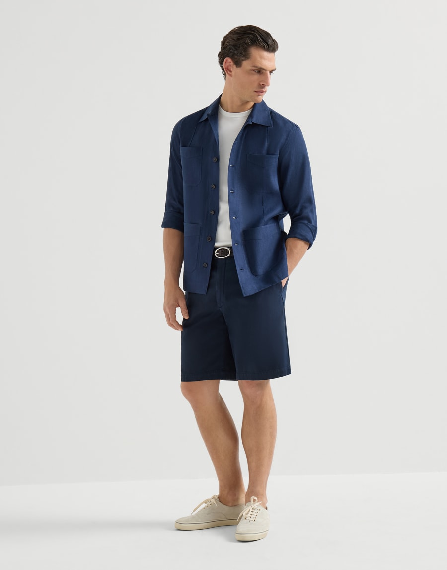 Linen guayabera Navy Blue Man - Brunello Cucinelli