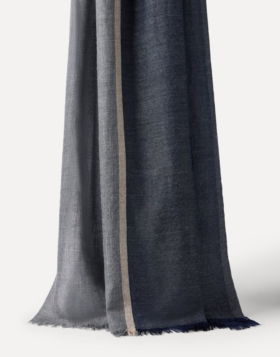 Cashmere and silk color block scarf Marine Man - Brunello Cucinelli