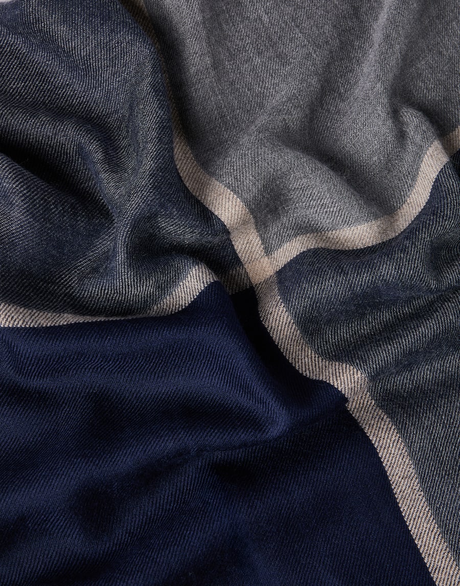 Cashmere and silk color block scarf Marine Man - Brunello Cucinelli