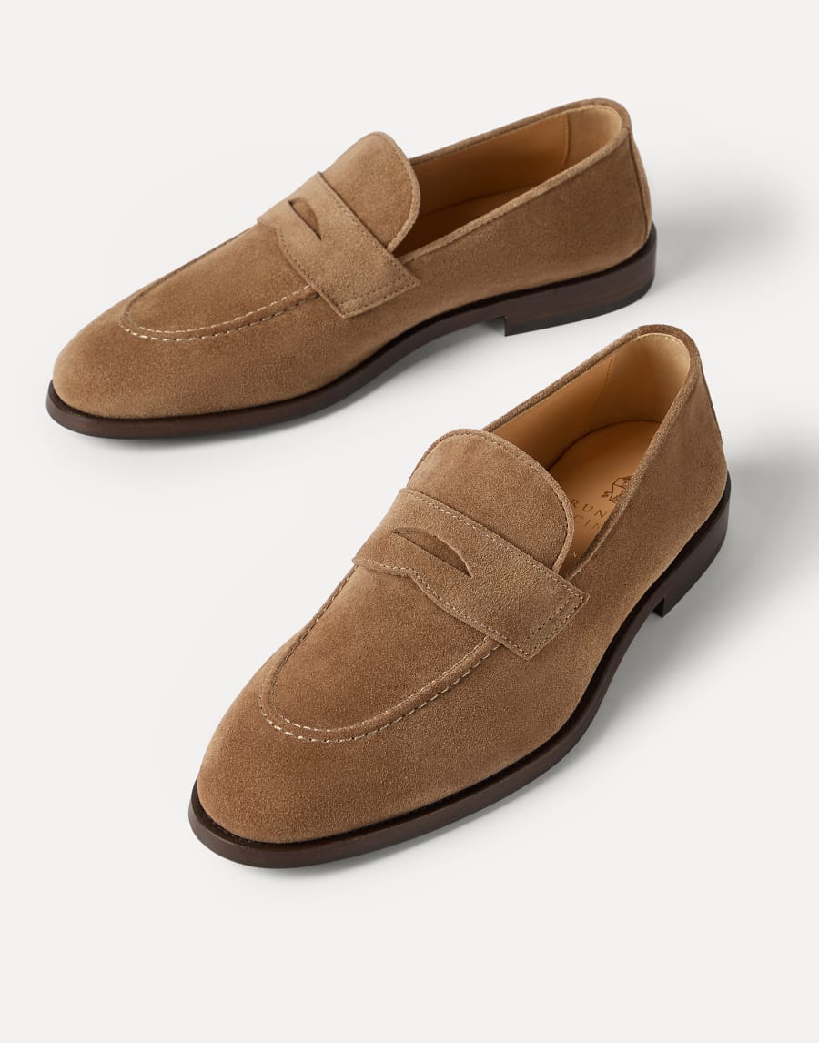 Suede Penny loafer Chestnut Man - Brunello Cucinelli