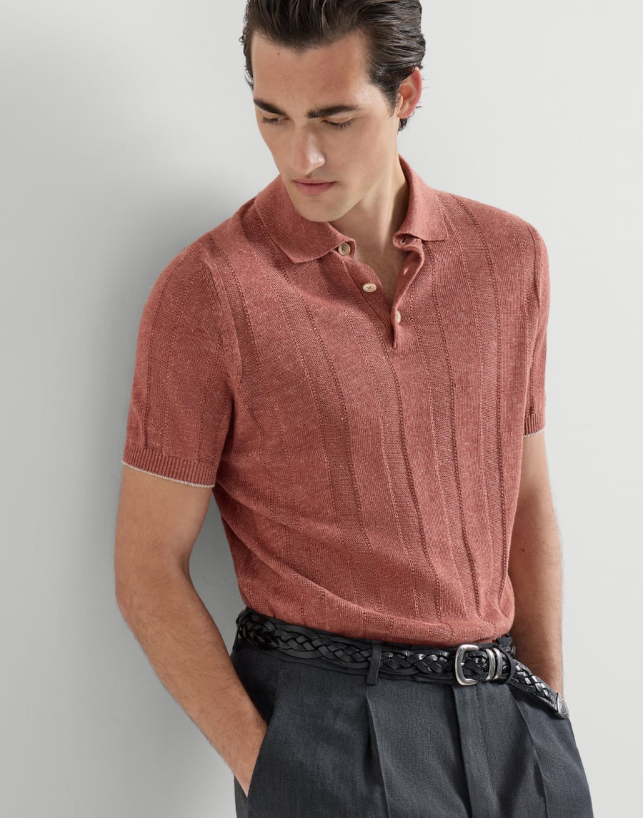 Rib knit polo Terracotta Man - Brunello Cucinelli