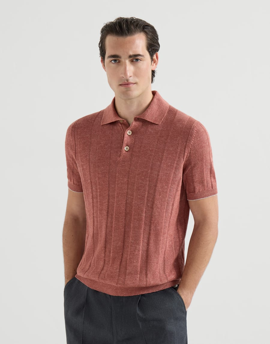 Rib knit polo Terracotta Man - Brunello Cucinelli