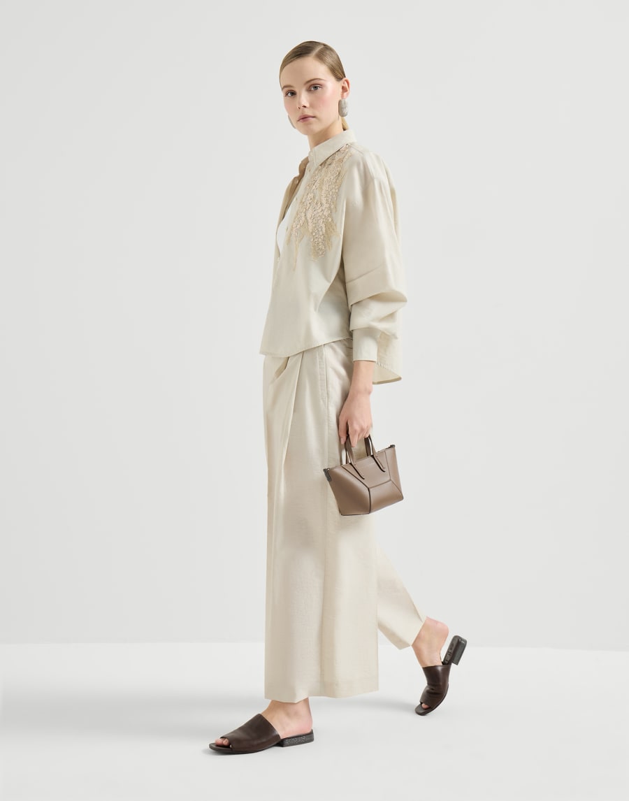 Shirt with dazzling seabed embroidery Panama Woman - Brunello Cucinelli